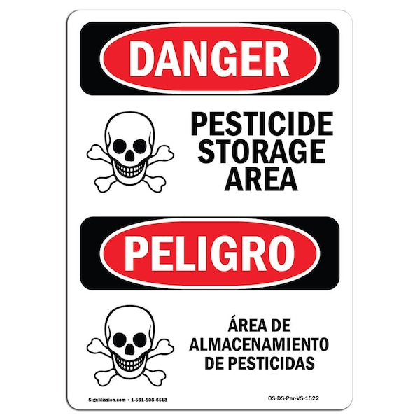 Safety Sign, OSHA Danger, 24" Height, Pesticide Storage Area Bilingual Spanish